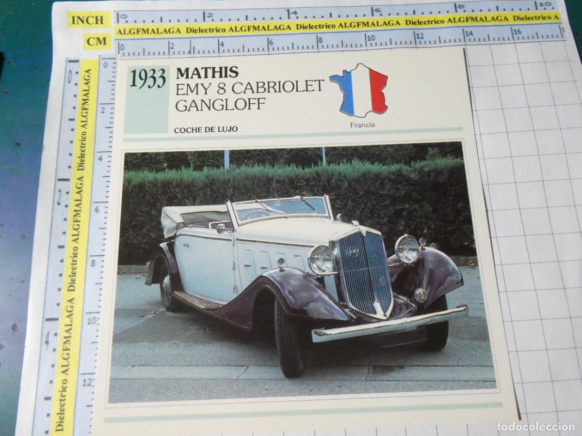 Coches y motocicletas: TARJETA FICHA T&Eacute;CNICA COCHES COLECCI&Oacute;N PLANETA AGOSTINI FRANCIA 1933 MATHIS EMY 8 1541