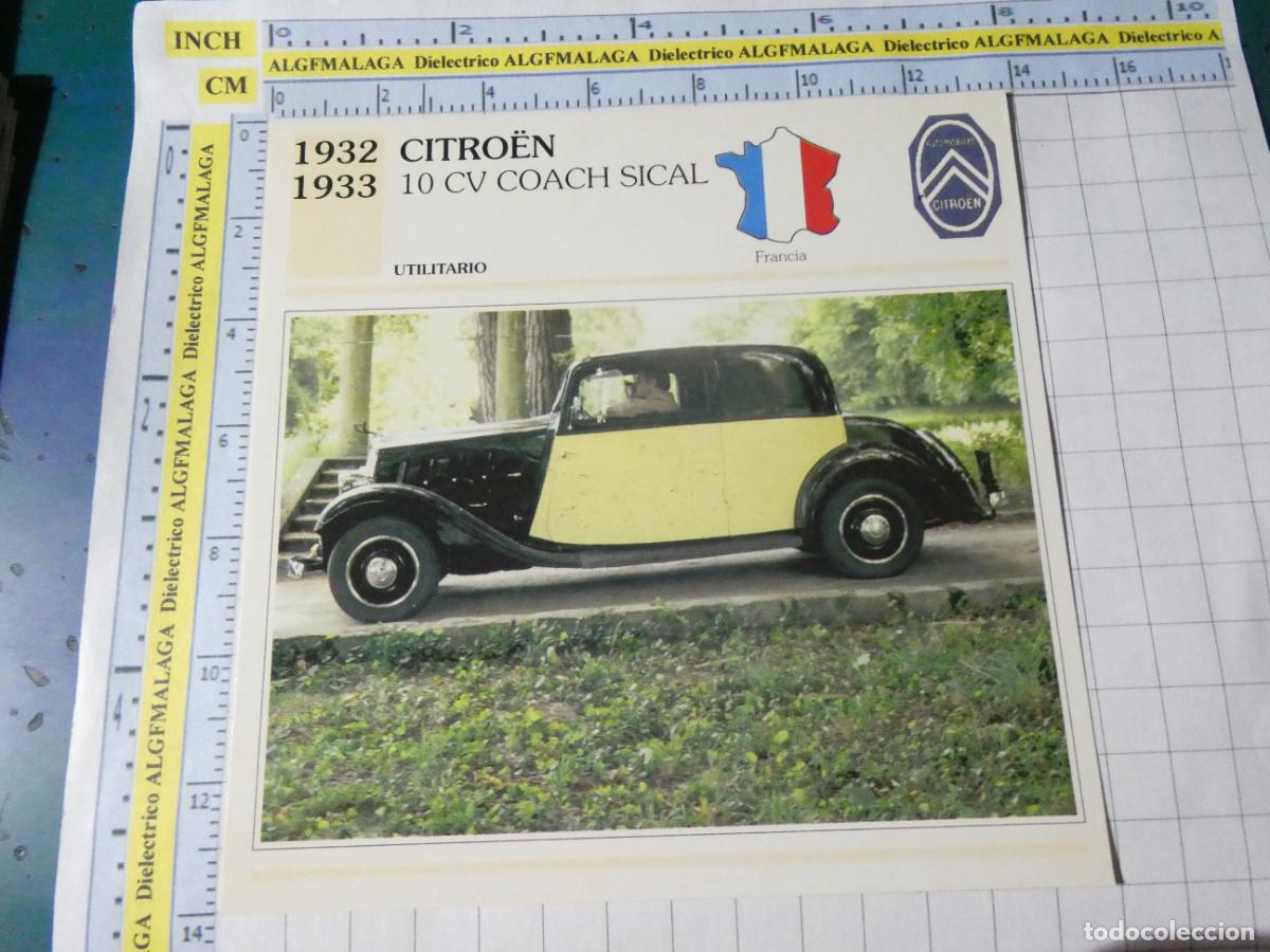 Coches y motocicletas: TARJETA FICHA T&Eacute;CNICA COCHES COLECCI&Oacute;N PLANETA AGOSTINI FRANCIA 1932 CITROEN 10CV 1544