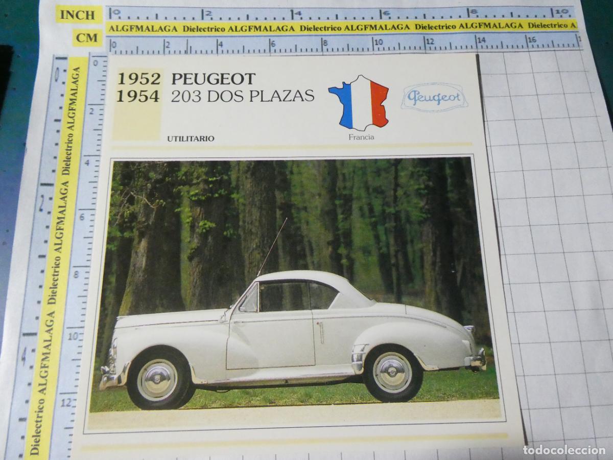 Coches y motocicletas: TARJETA FICHA T&Eacute;CNICA COCHES COLECCI&Oacute;N PLANETA AGOSTINI FRANCIA 1952 PEUGEOT 203 1548