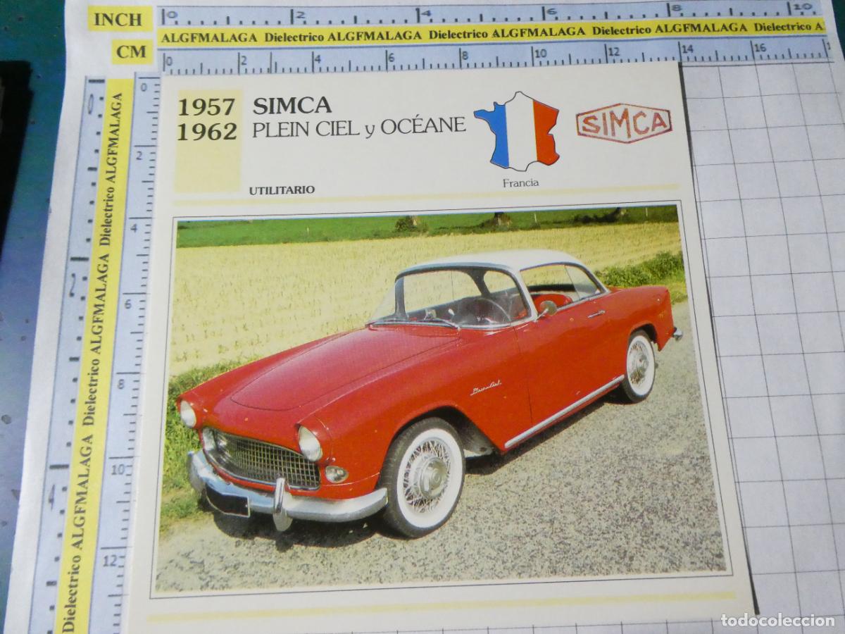 Coches y motocicletas: TARJETA FICHA T&Eacute;CNICA COCHES COLECCI&Oacute;N PLANETA AGOSTINI FRANCIA 1957 SIMCA PLEIN CIEL 1549