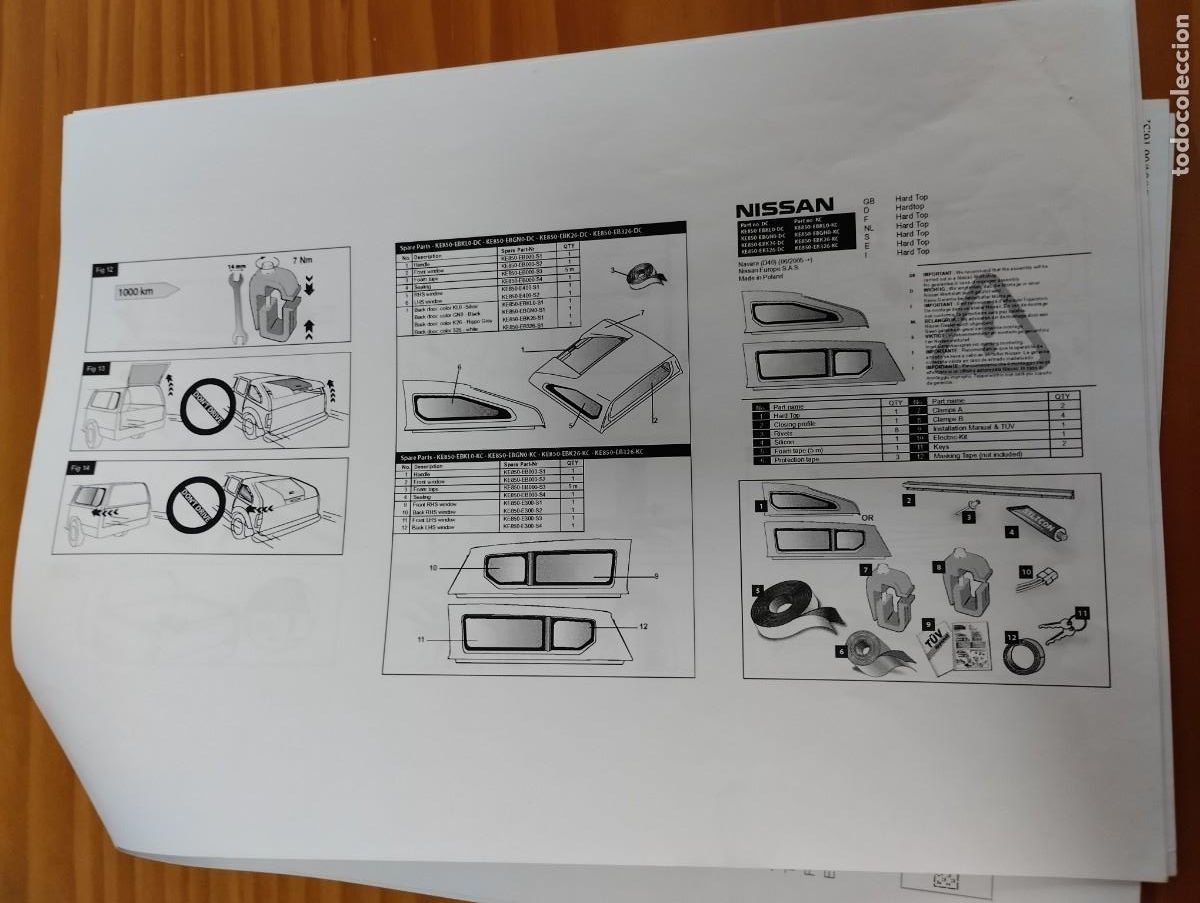 Coches y motocicletas: Hoja despiece capotas Nissan Navara S&egrave;rie D40M