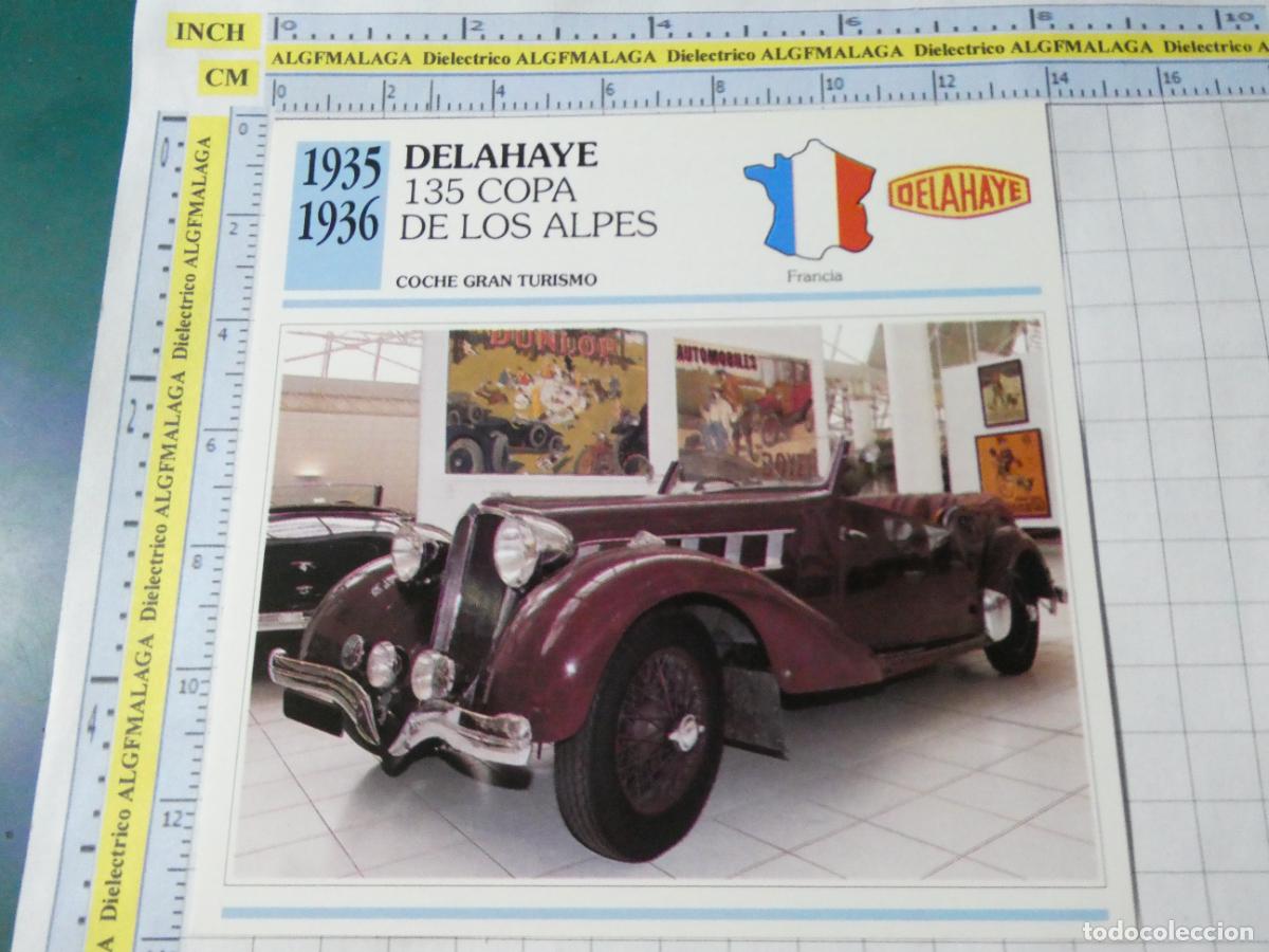 Coches y motocicletas: TARJETA FICHA T&Eacute;CNICA COCHES COLECCI&Oacute;N PLANETA AGOSTINI FRANCIA 1935 DELAHAYE 135 COPA ALPES 1556