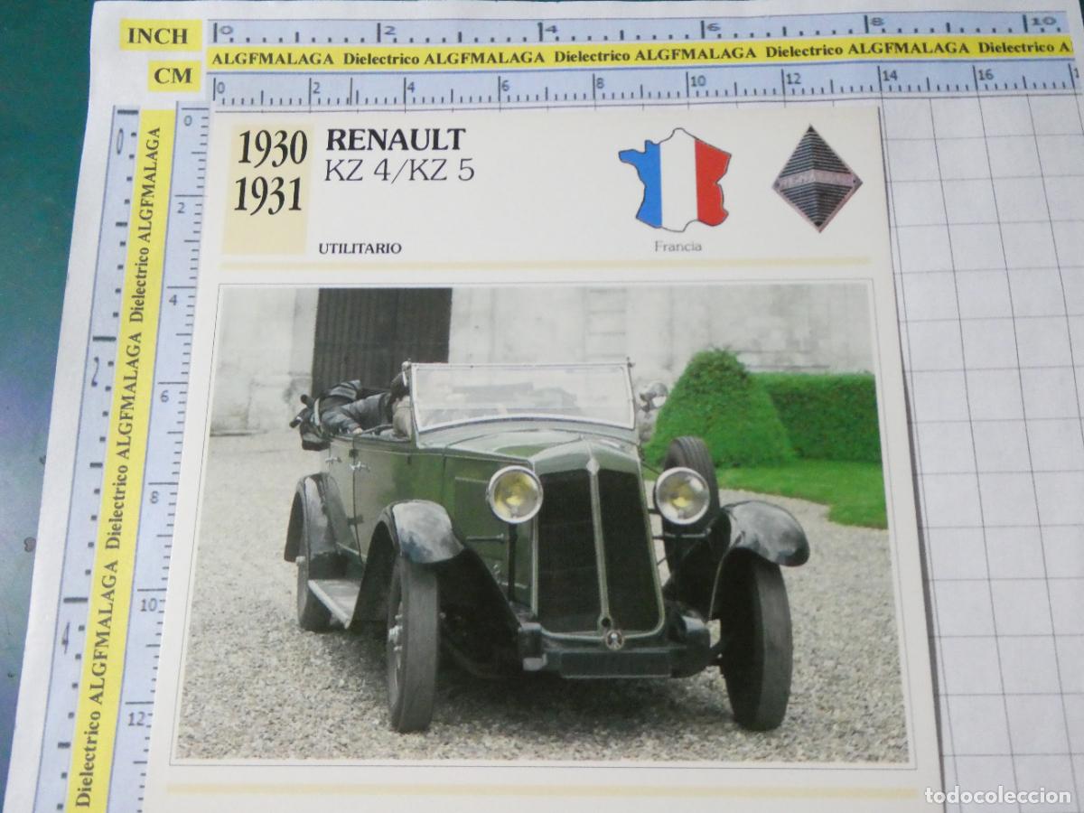 Coches y motocicletas: TARJETA FICHA T&Eacute;CNICA COCHES COLECCI&Oacute;N PLANETA AGOSTINI FRANCIA 1930 RENAULT KZ 4 1561