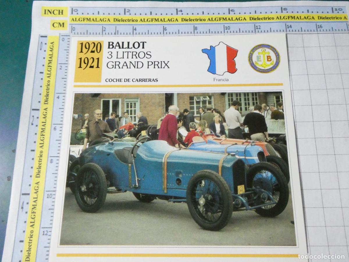 Coches y motocicletas: TARJETA FICHA T&Eacute;CNICA COCHES COLECCI&Oacute;N PLANETA AGOSTINI FRANCIA 1920 BALLOT 3 LITROS GRAND PRIX 1562