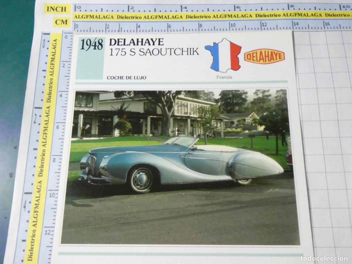 Coches y motocicletas: TARJETA FICHA T&Eacute;CNICA COCHES COLECCI&Oacute;N PLANETA AGOSTINI FRANCIA 1948 DELAHAYE 175S 1566