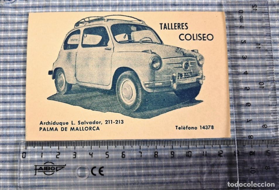 Coches y motocicletas: Tarjeta publicitaria Talleres Coliseo. Palma. Mallorca. Seat Seiscientos.
