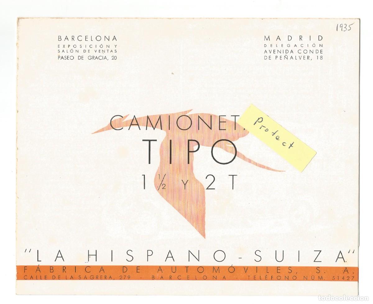 Coches y motocicletas: Hispano-Suiza Camionetas Tipo 1 1/2 y 2 Ton folleto 4 p&aacute;ginas desplegable en espa&ntilde;ol 1935