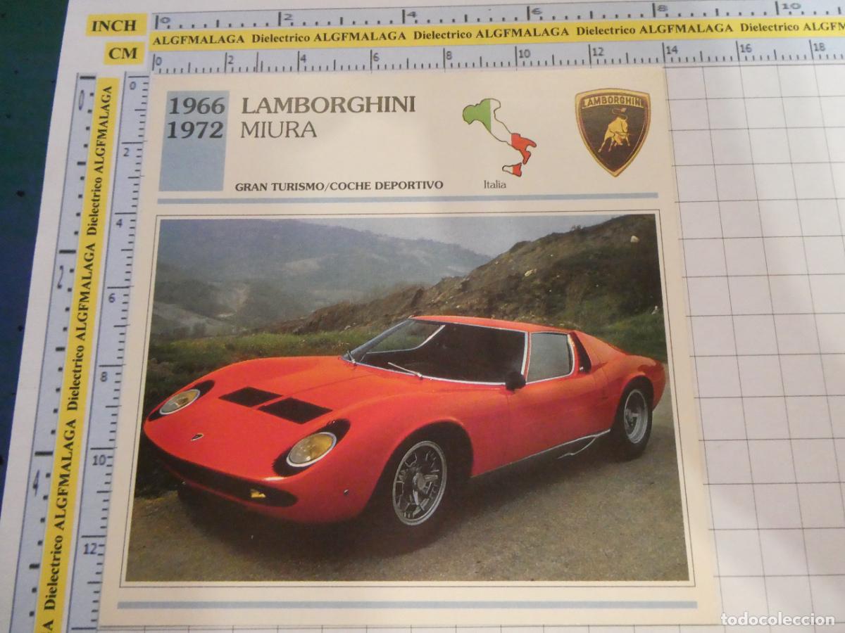 Coches y motocicletas: TARJETA FICHA T&Eacute;CNICA COCHES COLECCI&Oacute;N PLANETA AGOSTINI ITALIA 1966. LAMBORGHINI MIURA 1577