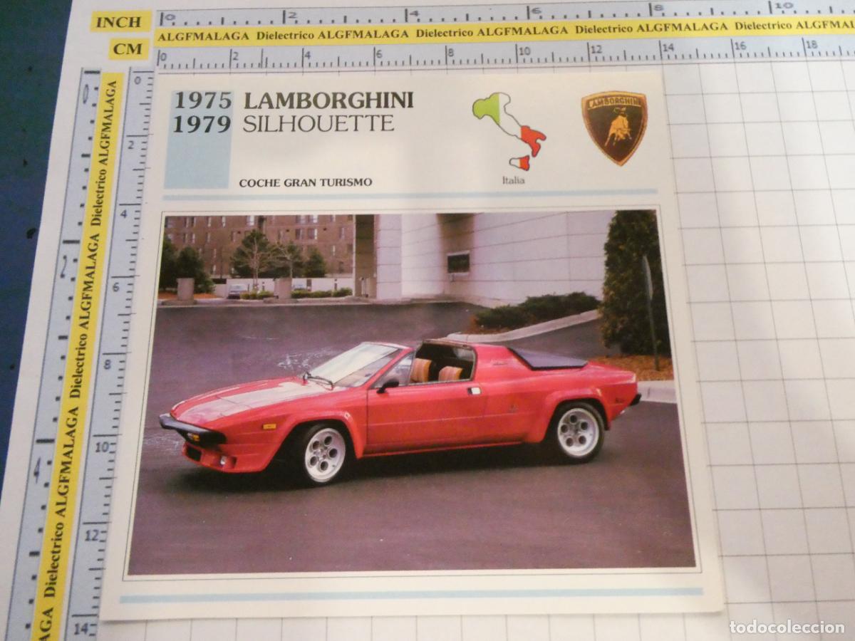 Coches y motocicletas: TARJETA FICHA T&Eacute;CNICA COCHES COLECCI&Oacute;N PLANETA AGOSTINI ITALIA 1975. LAMBORGHINI SILHOUETTE. 1592
