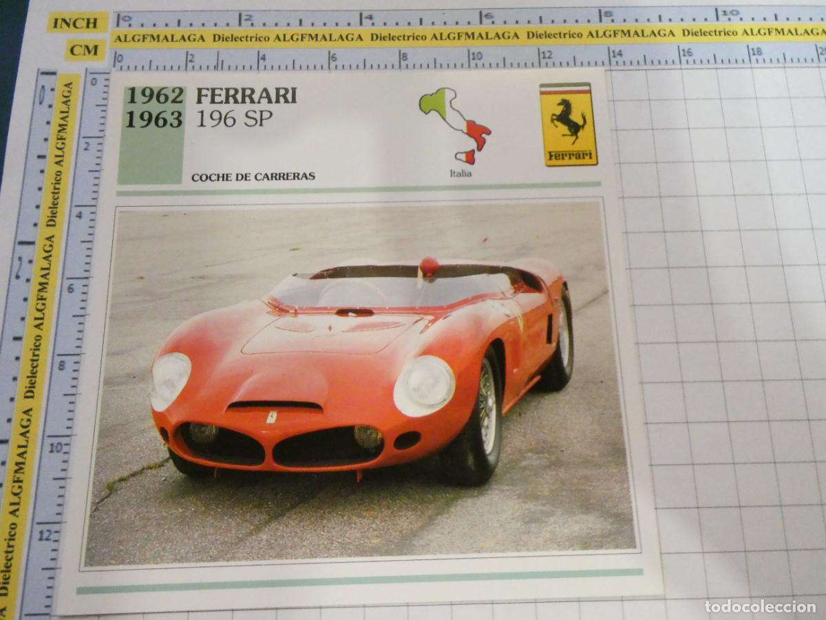 Coches y motocicletas: TARJETA FICHA T&Eacute;CNICA COCHES COLECCI&Oacute;N PLANETA AGOSTINI ITALIA 1962 FERRARI 196 SP. 1593