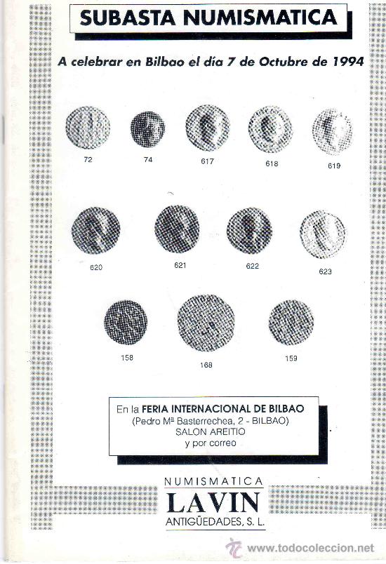 Cat&aacute;logos y libros de monedas: CATALOGO DE SUBASTA NUMISMATICA LAVIN. A&Ntilde;O 1994. - Foto 1