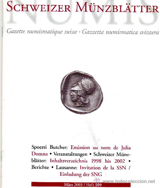 Cat&aacute;logos y libros de monedas: GACETA NUMISMATICA SCHWEIZER M&Uuml;NZBL&Auml;TTER. A&Ntilde;O 2003. - Foto 1