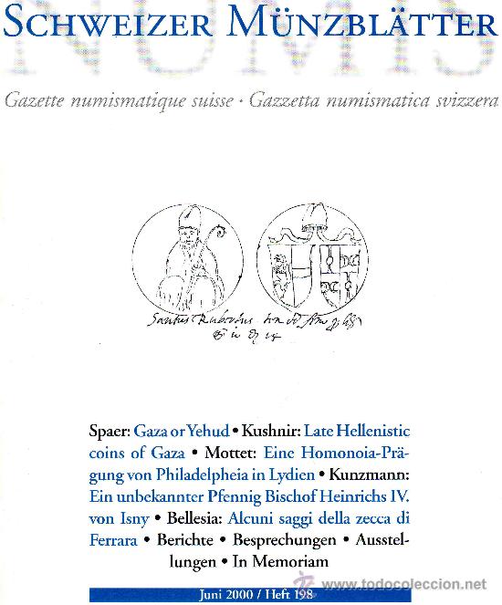 Cat&aacute;logos y libros de monedas: GACETA NUMISMATICA SUIZA SCHWEIZER M&Uuml;NZBL&Auml;TTER. A&Ntilde;O 2000. - Foto 1