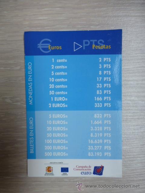 Equivalencia Tabla De Pesetas A Euros