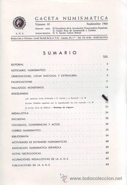 Cat&aacute;logos y libros de monedas: GACETA NUMISMATICA N&ordm; 10. 1968 - Foto 2