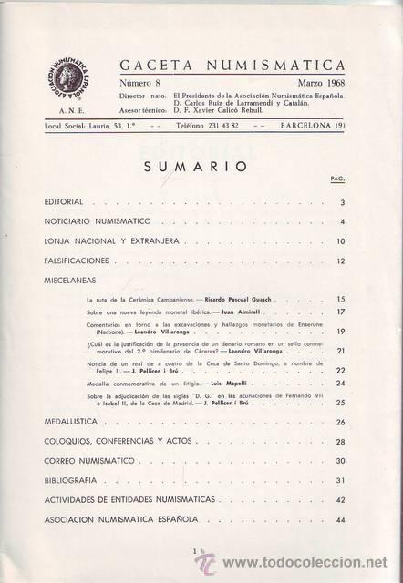 Cat&aacute;logos y libros de monedas: GACETA NUMISMATICA N&ordm; 8. 1968 - Foto 2