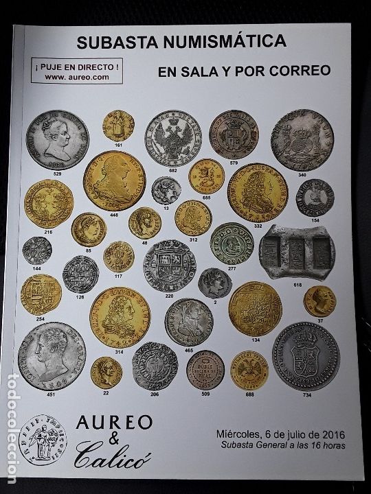 Cat&aacute;logos y libros de monedas: CATALOGO SUBASTA AUREO. JULIO 2016 - Foto 1