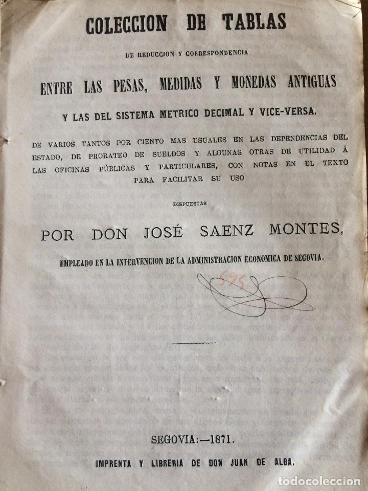 Cat&aacute;logos y libros de monedas: TABLAS MEDIDAS Y MONEDAS ANTIGUAS 1871 - Foto 1
