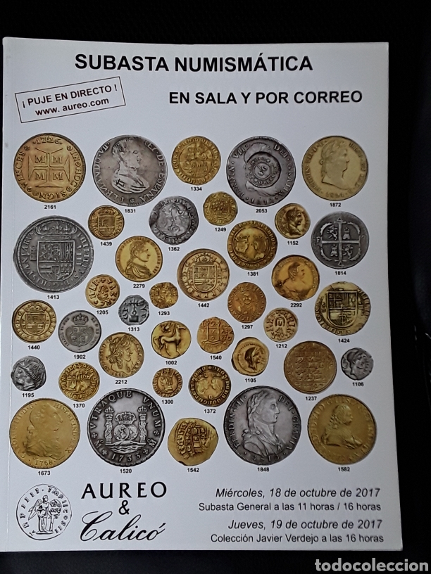 Cat&aacute;logos y libros de monedas: CATALOGO SUBASTA NUMISMATICA AUREO. OCTUBRE 2017 - Foto 1