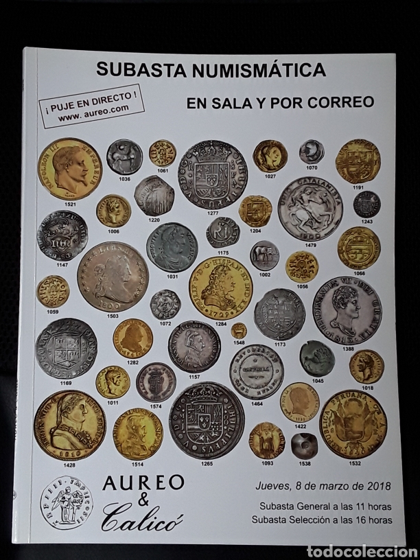Cat&aacute;logos y libros de monedas: CATALOGO SUBASTA NUMISMATICA AUREO. MARZO 2018 - Foto 1