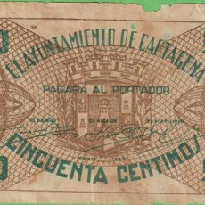 Catálogos y Libros de Monedas: BILLETES LOCALES - CARTAGENA-MURCIA - 50 CÉNTIMOS 1937 - CCT-103 - (RC)