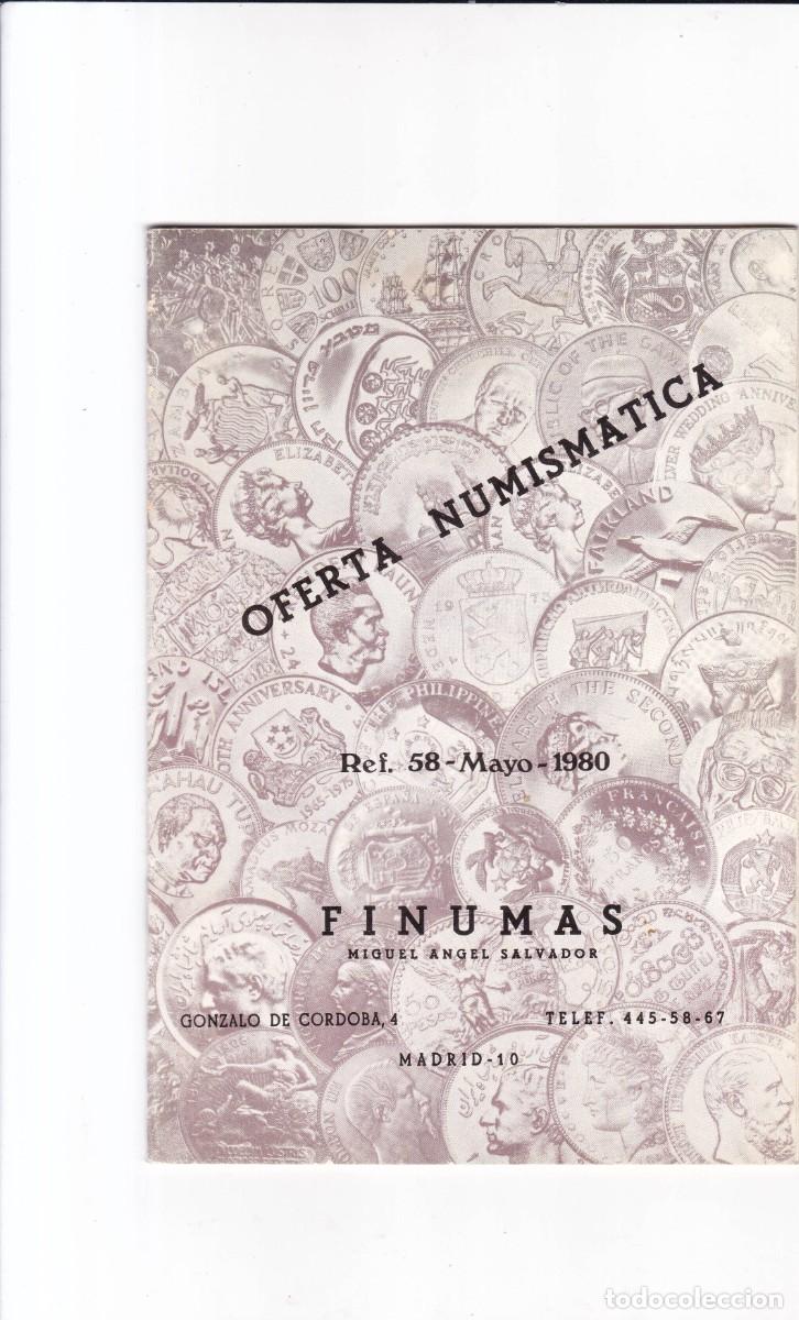 Cat&aacute;logos y libros de monedas: FINUMAS - OFERTA NUMISMATICA - REF. 58 / MAYO 1980 - Foto 1