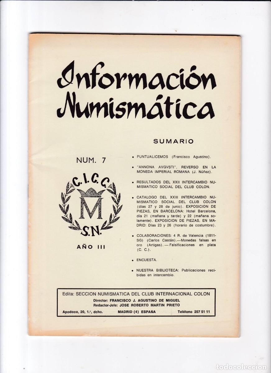 Cat&aacute;logos y libros de monedas: INFORMACI&Oacute;N NUMISMATICA - N&ordm; 7 / A&Ntilde;O III - Foto 1