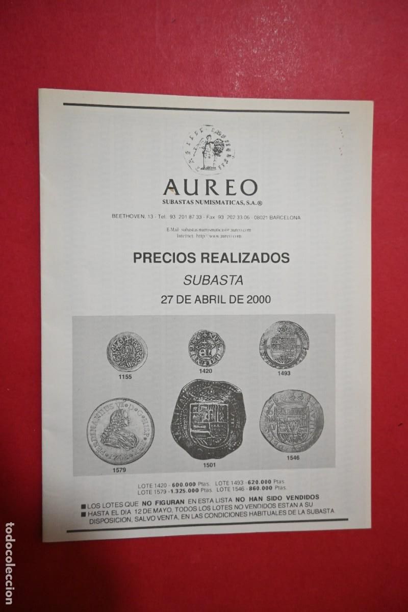 Cat&aacute;logos y libros de monedas: CATALOGO DE SUBASTA NUMISMATICA - AUREO - 27 DE ABRIL DE 2000 - Foto 2