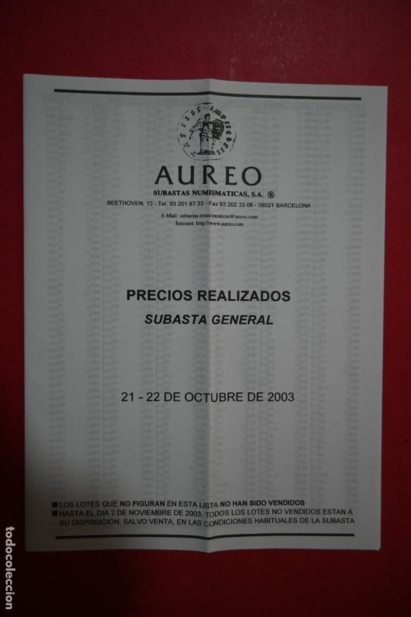 Cat&aacute;logos y libros de monedas: CATALOGO DE SUBASTA NUMISMATICA - AUREO - 4 DE JULIO DE 2000 - Foto 2