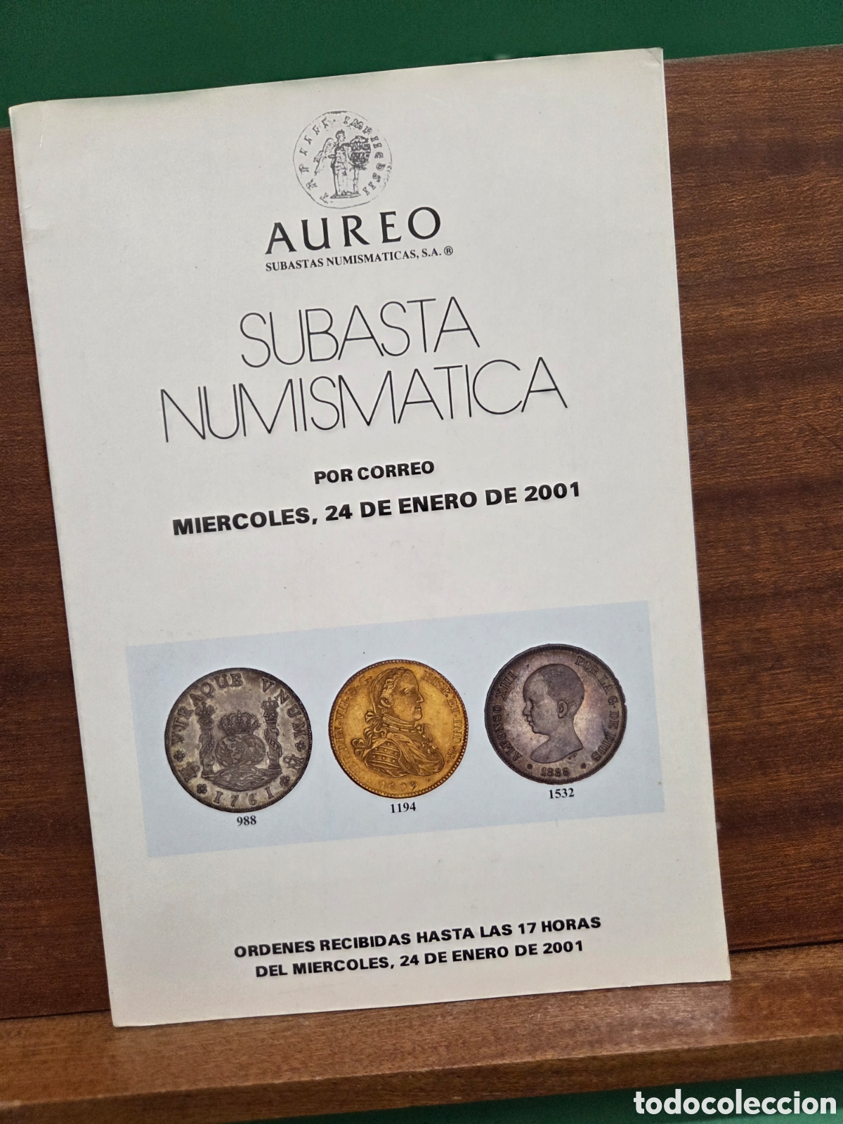 Cat&aacute;logos y libros de monedas: &rdquo;&rdquo;SUBASTA NUMISMATICA&rdquo;&rdquo;...AUREO...2001...CAT&Aacute;LOGO... - Foto 1