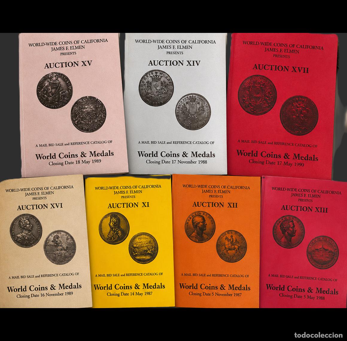 Cat&aacute;logos y libros de monedas: James F. Elmen Monedas de California Numismatica 7 cat&aacute;logos subastas consecutivos Varios c/ PRL