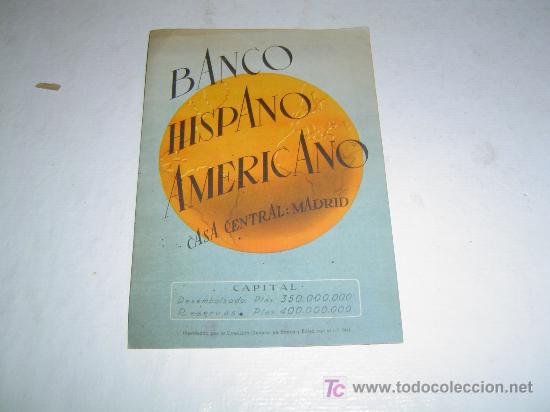 Werbekataloge: Antiguo Catalogo Publicitario Banco Hispano Americano.