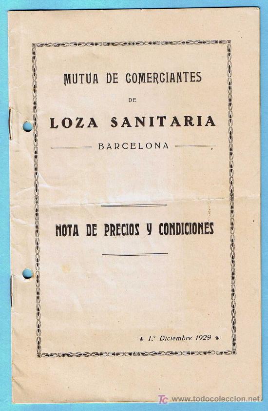 Werbekataloge: MUTUA DE COMERCIANTES DE LOZA SANITARIA DE BARCELONA. NOTA DE PRECIOS Y CONDICIONES, 1929.