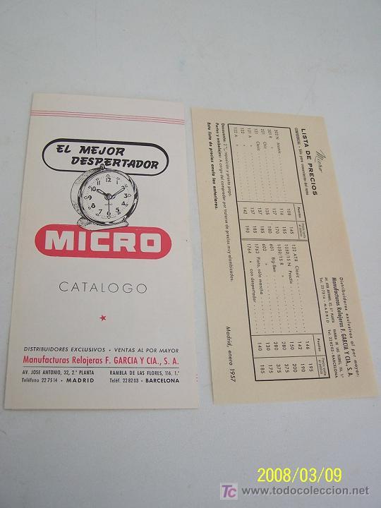 Werbekataloge: CAT&Aacute;LOGO: ( TR&Iacute;PTICO)-MICRO, EL MEJOR DESPERTADOR-MANUFACTURAS RELOJERAS F. GARC&Iacute;A Y C&Iacute;A.-