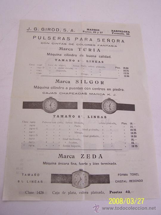 Werbekataloge: FOLLETO DOBLE: 27 X 20 CM: J. G. GIROD, MAD.-PULSERAS PARA SE&Ntilde;ORAS, TURIA, SILGOR, G.WAHL, LARA