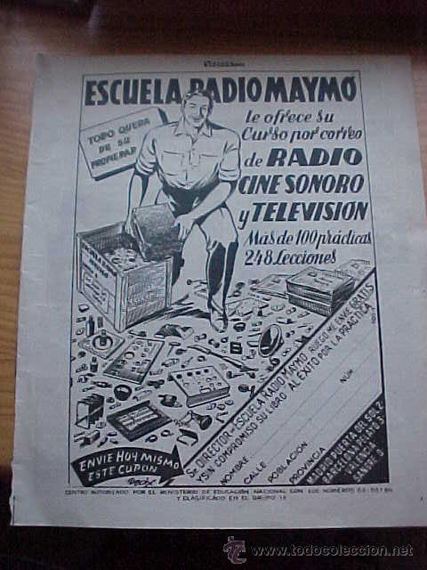 Catalogues publicitaires: ESCUELA RADIO MAYMO. ANUNCIO DE LA REVISTA SABADO GRAFICO