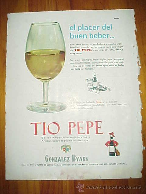 Catalogues publicitaires: TIO PEPE. GONZALEZ BYASS. PUBLICIDAD DE LA REVISTA BLANCO Y NEGRO A&Ntilde;O 1962.