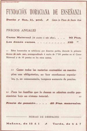 Werbekataloge: Op&uacute;sculo sobre la Fundaci&oacute;n Horaciana de ense&ntilde;anza ( circa 1910)