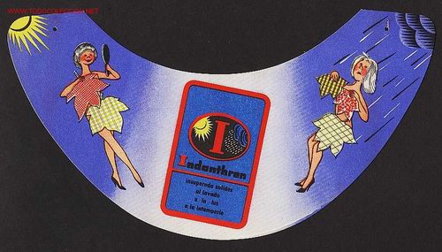 Cat&aacute;logos publicitarios: Visera con publicidad de productos de limpieza INDANTHREN. A&ntilde;os 50