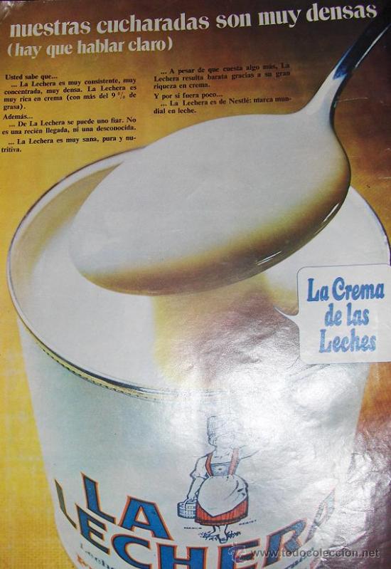 Cat&aacute;logos publicit&aacute;rios: LECHE CONDENSADA LA LECHERA. 4 HOJAS DE PUBLICIDAD.