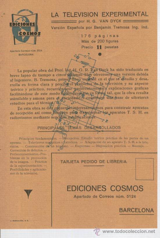 Cat&aacute;logos publicitarios: PUBLICIDAD A&Ntilde;O 1930 LA TELEVISION EXPERIMENTAL PUBLICIDAD DE UN LIBRO BENJAMIN TREMOSA