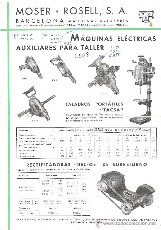 Catalogues publicitaires: MOSER Y ROSELL. MAQUINARIA - TUBERIA. BARCELONA. S/F. PUBLICIDAD A DOS CARAS DE 30 X 21 CM.