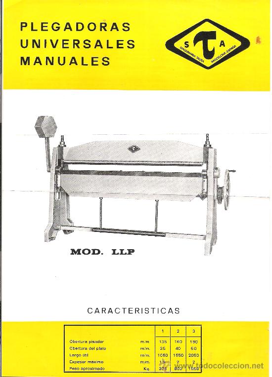 Catalogues publicitaires: PLEGADORAS UNIVERSALES MANUALES. MAQUINARIA TAUSA. BARCELONA. TEXTO EN ESPA&Ntilde;OL Y EN FRANCES.