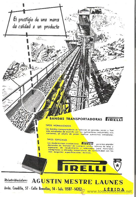 Catalogues publicitaires: PIRELLI. BANDAS TRANSPORTADORAS. DISTRIBUIDOR AGUSTIN MESTRE LAUNES, LERIDA.
