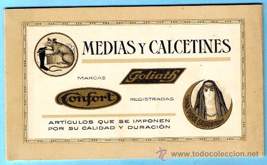 Cataloghi pubblicitari: MEDIAS Y CALCETINES MARCAS GOLIATH, CONFORT, ETC. TARIFA DE PRECIOS. TALL. GRAF. F. GABALD&Aacute;, B, S/F.