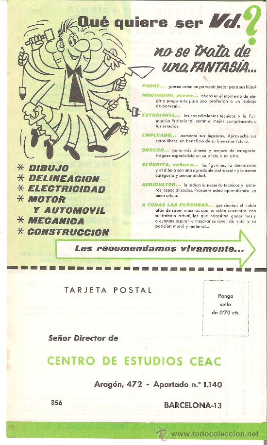 Catalogues publicitaires: PUBLICIDAD CENTRO DE ESTUDIOS CEAC. FOLLETO TARJETA POSTAL DE 21 X 12 CM.