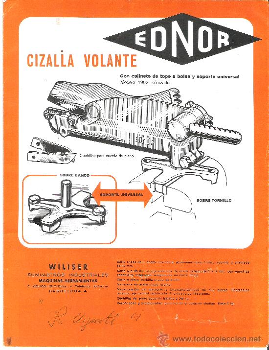 Advertising Catalogs: WILISER. SUMINISTROS INDUSTRIALES. CIZALLA VOLANTE EDNOR. TRIPTICO DE 27 X 20,5 CM.