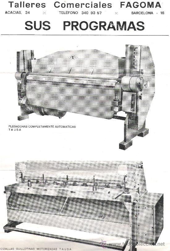 Catalogues publicitaires: TALLERES COMERCIALES FAGOMA. SUS PROGRAMAS.DIPTICO CON SELLO Y DIRECCION DE ENVIO. TAMA&Ntilde;O: 31 X 20,5