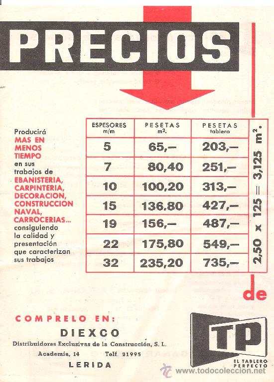 Catalogues publicitaires: MADERAS AGLOMERADAS TAGLOSA. TP, EL TABLERO PERFECTO. DISTRIBUIDOR DIEXCO. FOLLETO DE 20 X 15 CM.