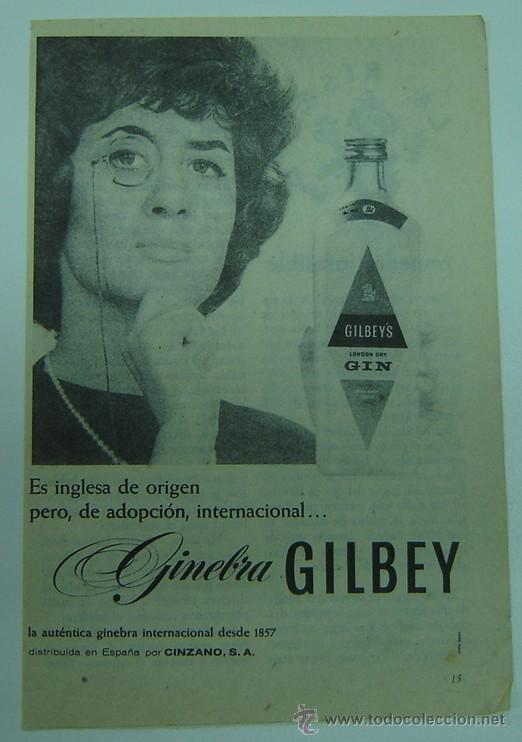 Cat&aacute;logos publicitarios: ANUNCIO PUBLICITARIO GINEBRA GILBEY-ORIGINAL a&ntilde;os 1960s-medida 13*19 cms.